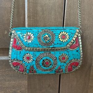Antik Kraft Turquoise and Red Mosaic Crossbody Bag